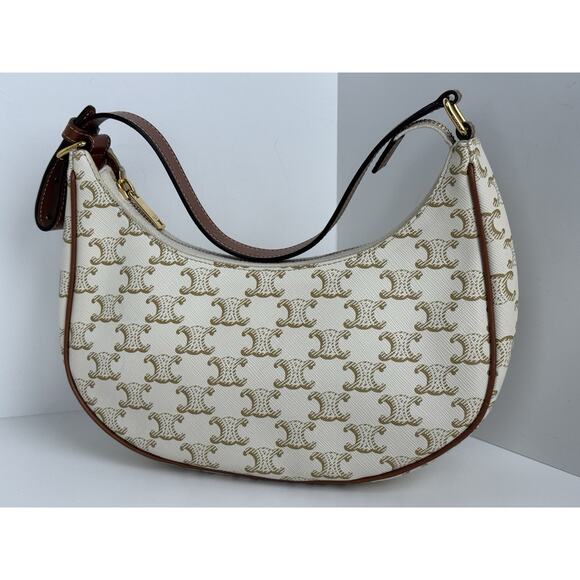 CELINE Canvas Calfskin Ava Triomphe Shoulder Bag White C-1 - Picture 1 of 16